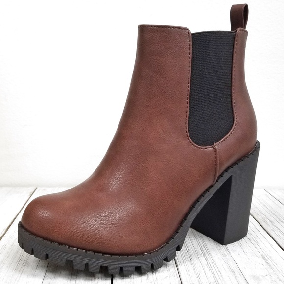 New Brown Chelsea Lug Combat Ankle Boots Booties - Picture 3 of 4